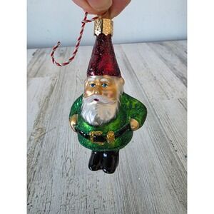 OWC old world elf glitter‎ green red Xmas glass tree